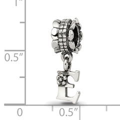 Sterling Silver 925 Letter E Dangle Bead with Antiqued Finish