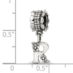 Sophia Jewelers Sterling Silver 925 Letter R Dangle Bead with Antiqued Finish