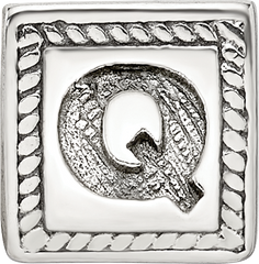 Sterling Silver 925 Antiqued Letter Q Triangle Block Bead, Solid & Casted