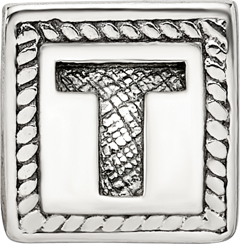 Sterling Silver Antiqued Letter T Bead with Block Design  925 SolidCraft