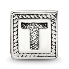 Sterling Silver Antiqued Letter T Bead with Block Design  925 SolidCraft