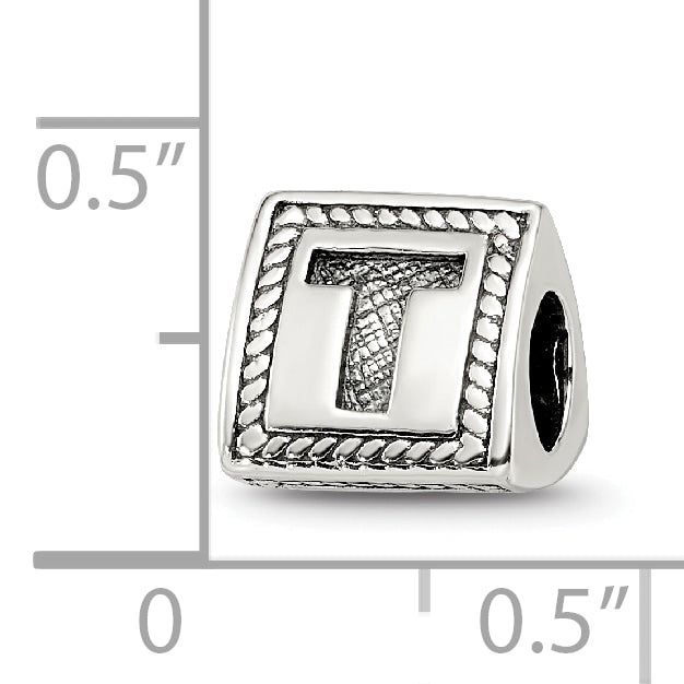 Sterling Silver Antiqued Letter T Bead with Block Design  925 SolidCraft