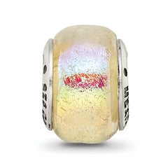 Sterling Silver 925 Rainbow Dichroic Glass Bead with Antiqued Finish