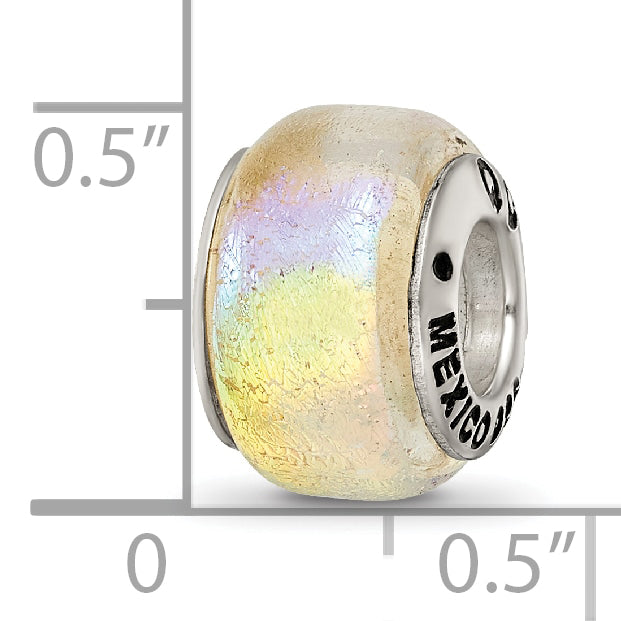 Sterling Silver 925 Rainbow Dichroic Glass Bead with Antiqued Finish