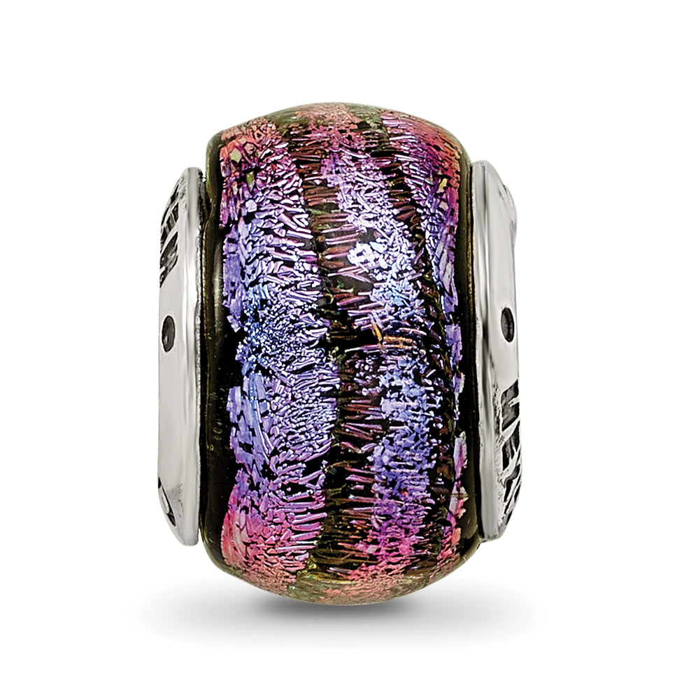 Sterling Silver 925 Purple Dichroic Glass Bead with Antiqued Finish for Elegant Jewelry