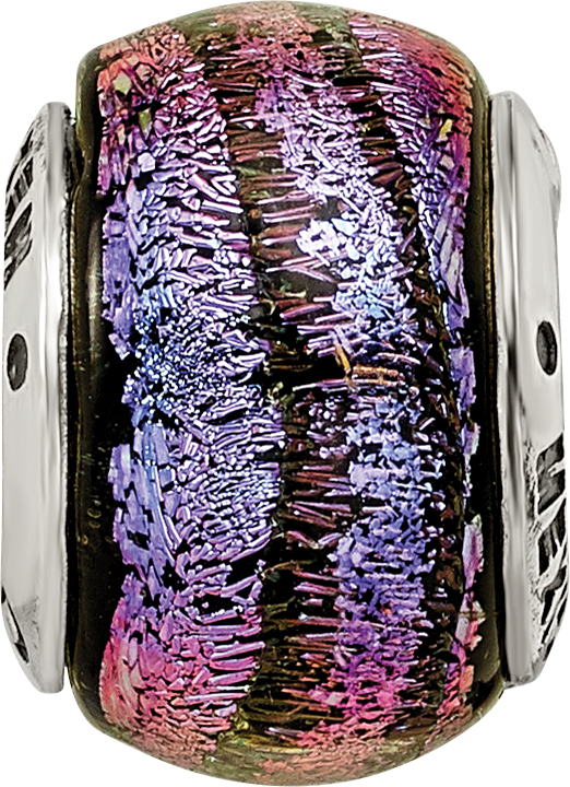 Sterling Silver 925 Purple Dichroic Glass Bead with Antiqued Finish for Elegant Jewelry