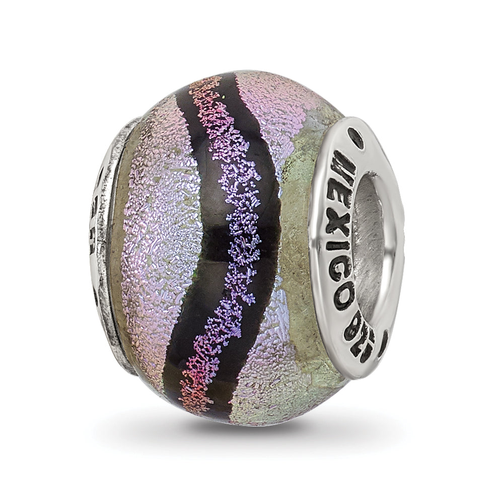 Sterling Silver 925 Antiqued Bead with Purple Dichroic Glass Elegant Finish