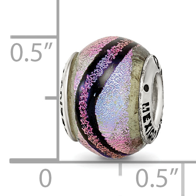 Sterling Silver 925 Antiqued Bead with Purple Dichroic Glass Elegant Finish