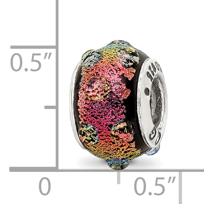 Sterling Silver 925 Antiqued Bead with Rainbow Dichroic Glass Elegant Design