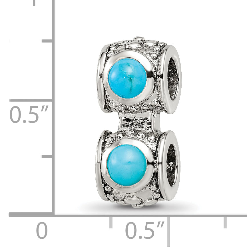 Sterling Silver 925 Antiqued Turquoise Bead with 4 Gemstones