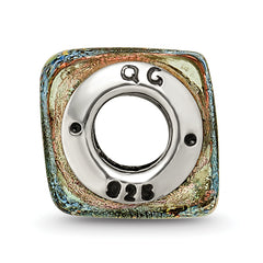 Sterling Silver 925 Square Bead with Antiqued Finish and Dichroic Glass