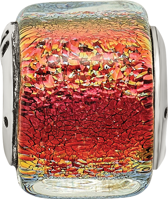 Sterling Silver Reflections Orange Dichroic Glass Square Bead