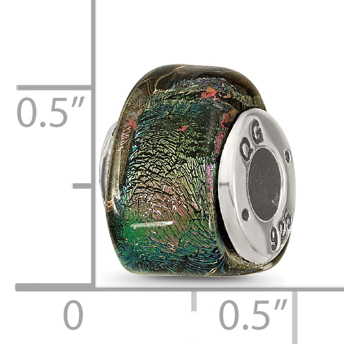 Sterling Silver Rainbow Dichroic Glass Bead with Antiqued Finish