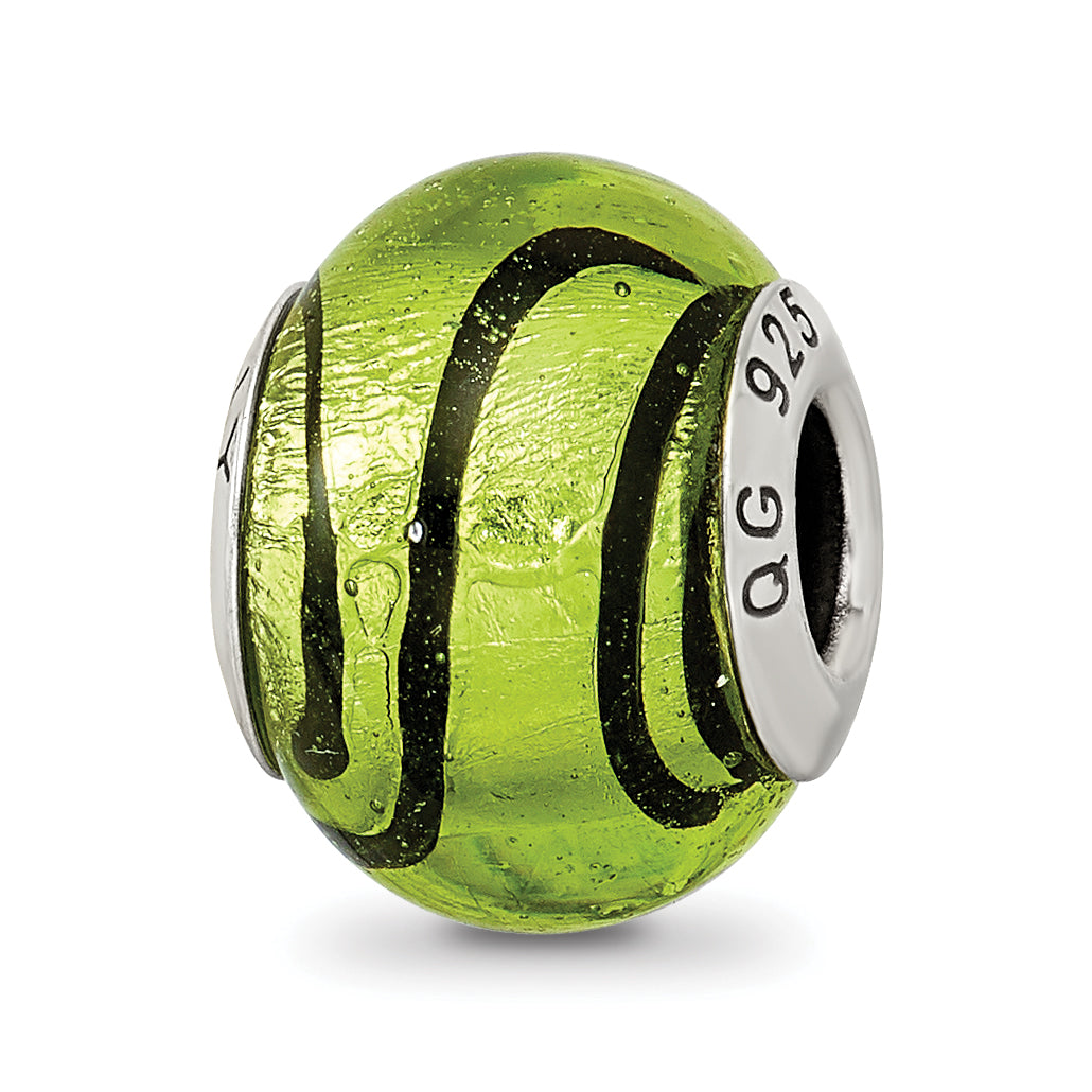 Sterling Silver Reflections Green/Black Italian Murano Bead