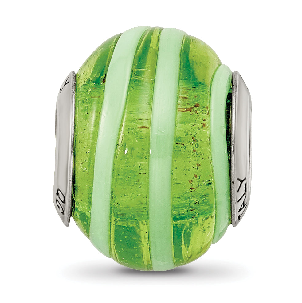 Sterling Silver Italian Murano Glass Bead with Antiqued Finish Elegant Green Design