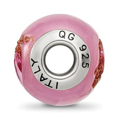 Sterling Silver Murano Glass Bead with Antiqued Finish, Pink/Red/Brown