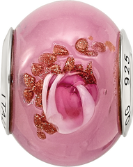 Sterling Silver Murano Glass Bead with Antiqued Finish, Pink/Red/Brown