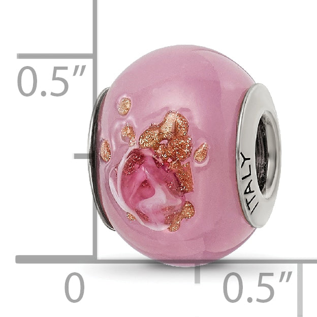 Sterling Silver Murano Glass Bead with Antiqued Finish, Pink/Red/Brown