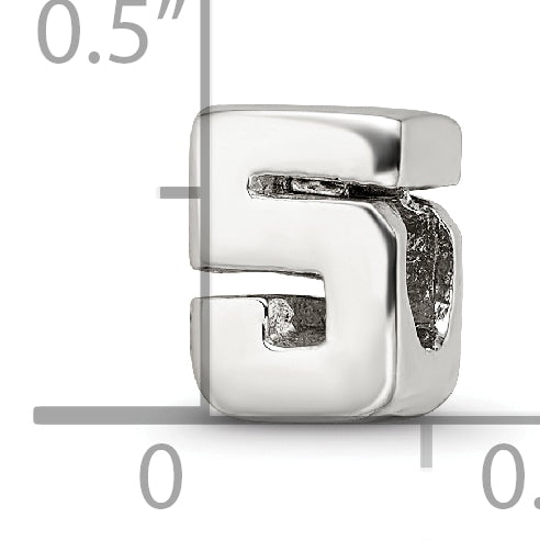 Sterling Silver 925 Polished Numeral 5 Bead with Sleek Timeless Design