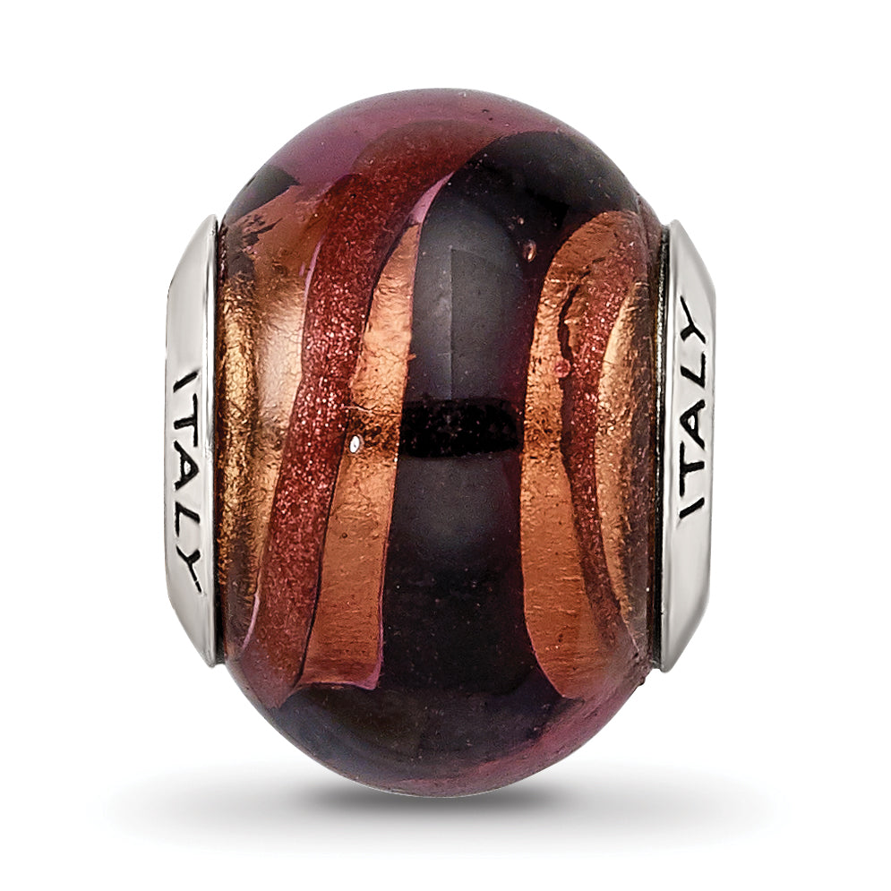 Sterling Silver Reflections Copper/Black Italian Murano Bead