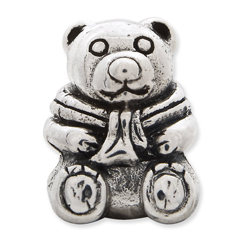 Sterling Silver 925 Teddy Bear Bead with Antiqued Finish Solid Charm