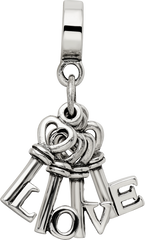 Sterling Silver 925 Dangle Bead with Antiqued Love Keys Design