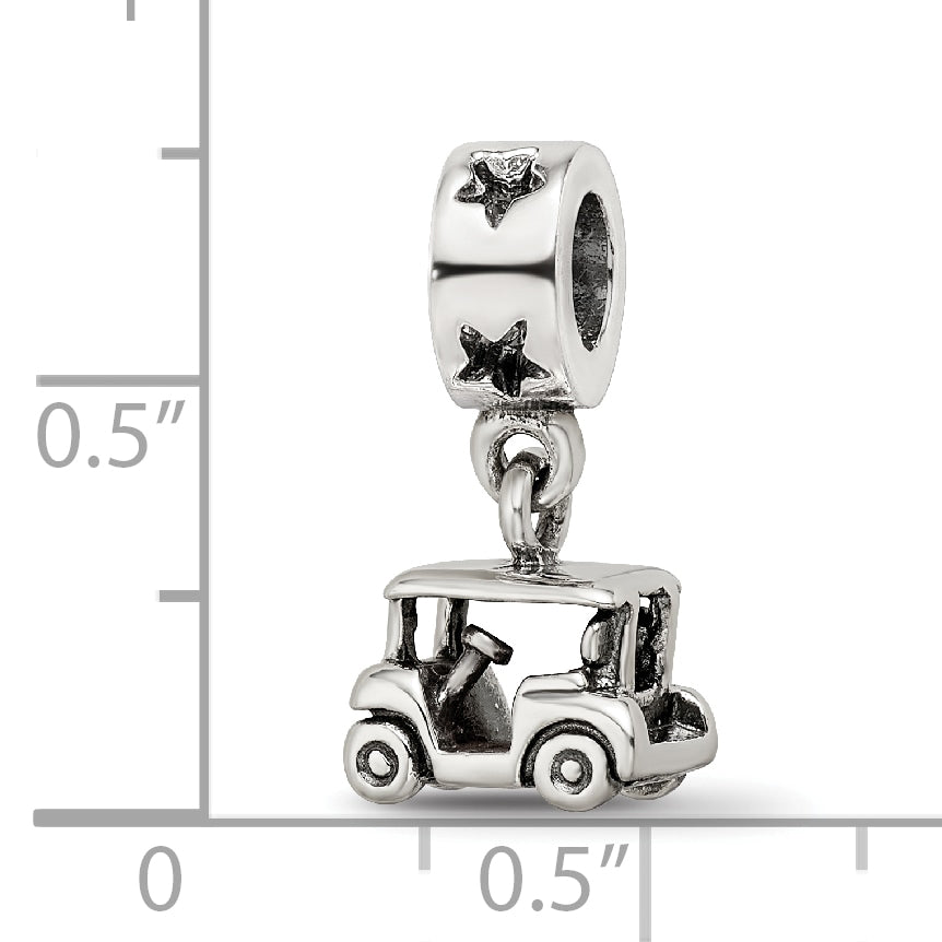 Sterling Silver 925 Golf Cart Dangle Bead with Antiqued Finish