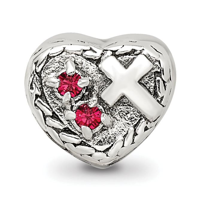 Sterling Silver 925 CZ Cross Heart Bead with Antiqued Finish