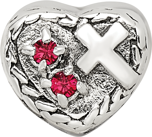 Sterling Silver 925 CZ Cross Heart Bead with Antiqued Finish