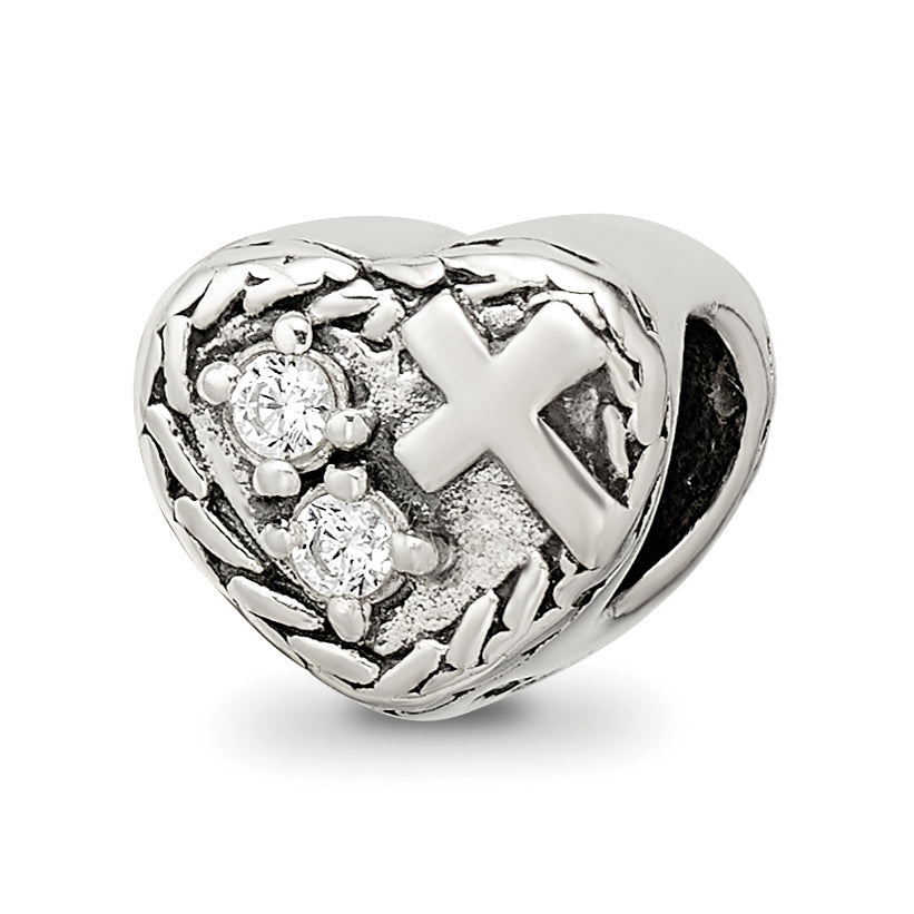 Sterling Silver Reflections CZ and Cross Heart Bead