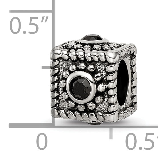 Sophia Jewelers Sterling Silver 925 Square CZ Bead with Antiqued Finish