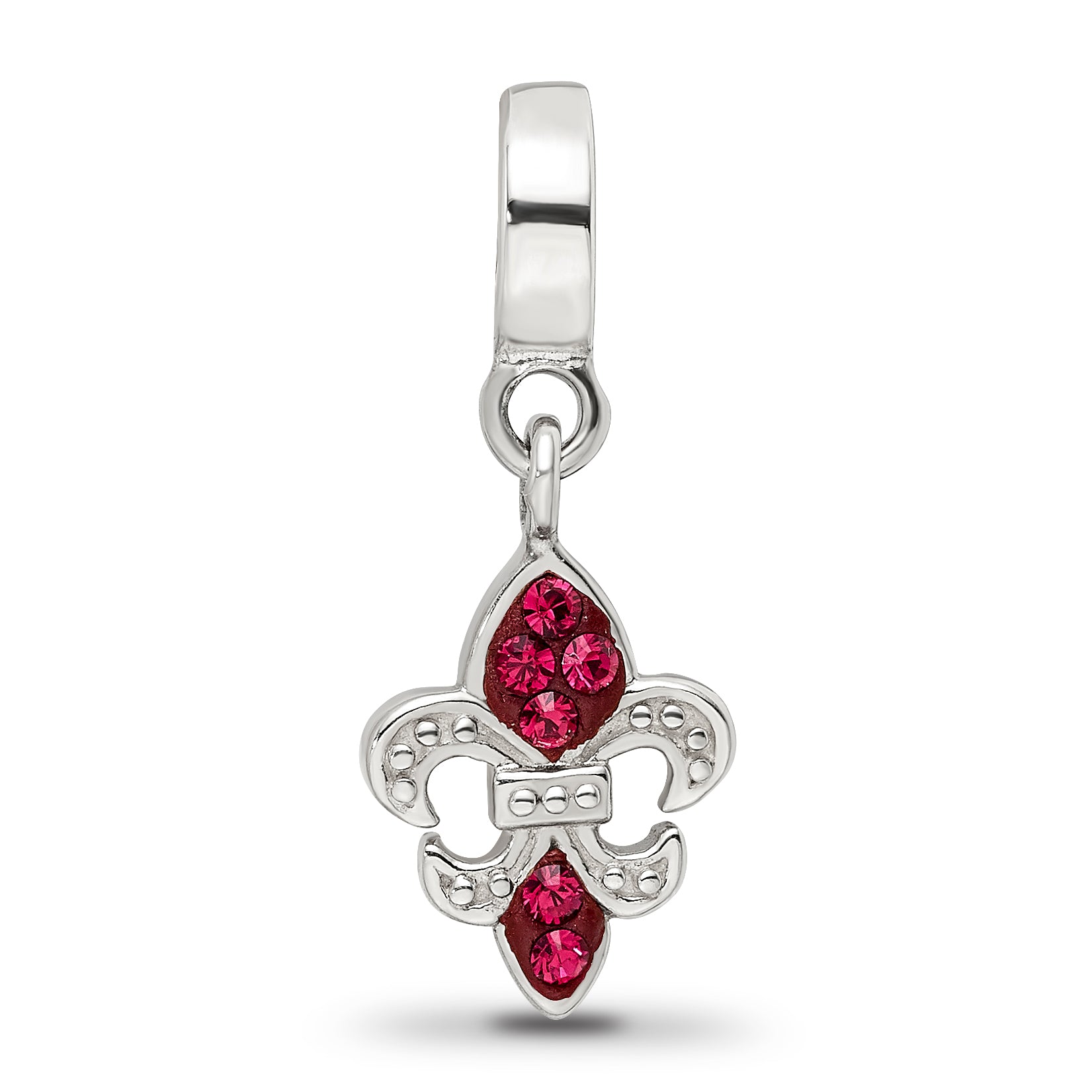 Sterling Silver 925 Fleur De Lis Dangle Bead with Red Preciosa Crystal