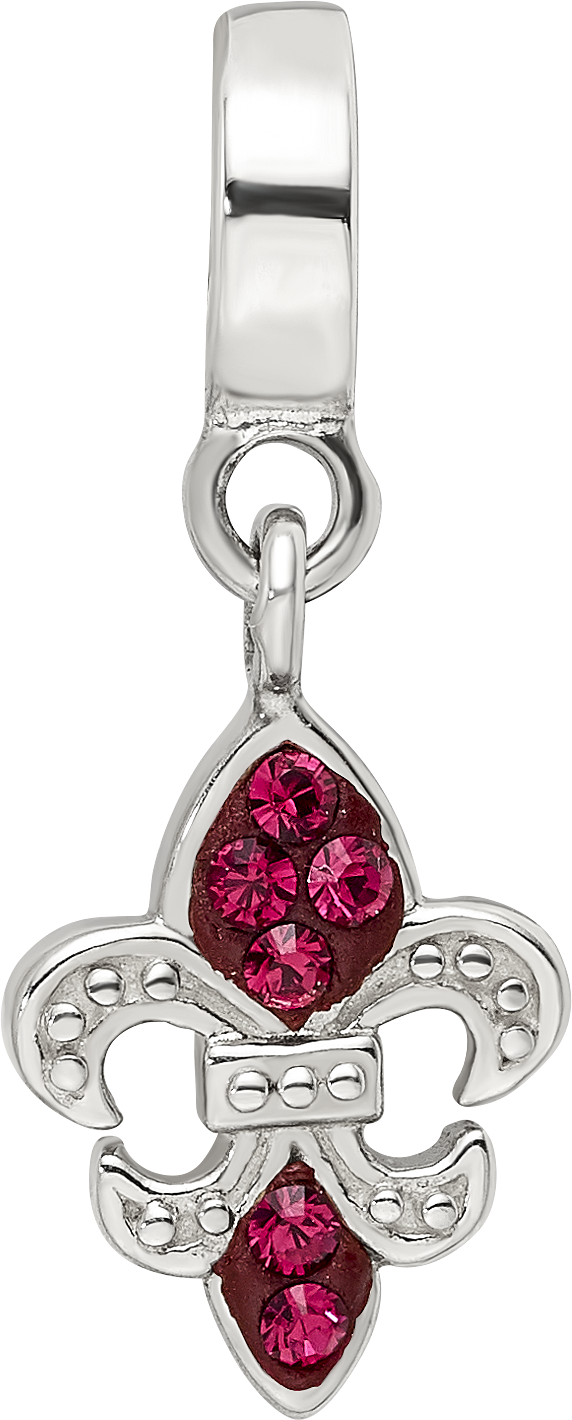 Sterling Silver 925 Fleur De Lis Dangle Bead with Red Preciosa Crystal