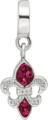 Sterling Silver 925 Fleur De Lis Dangle Bead with Red Preciosa Crystal