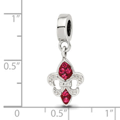 Sterling Silver 925 Fleur De Lis Dangle Bead with Red Preciosa Crystal