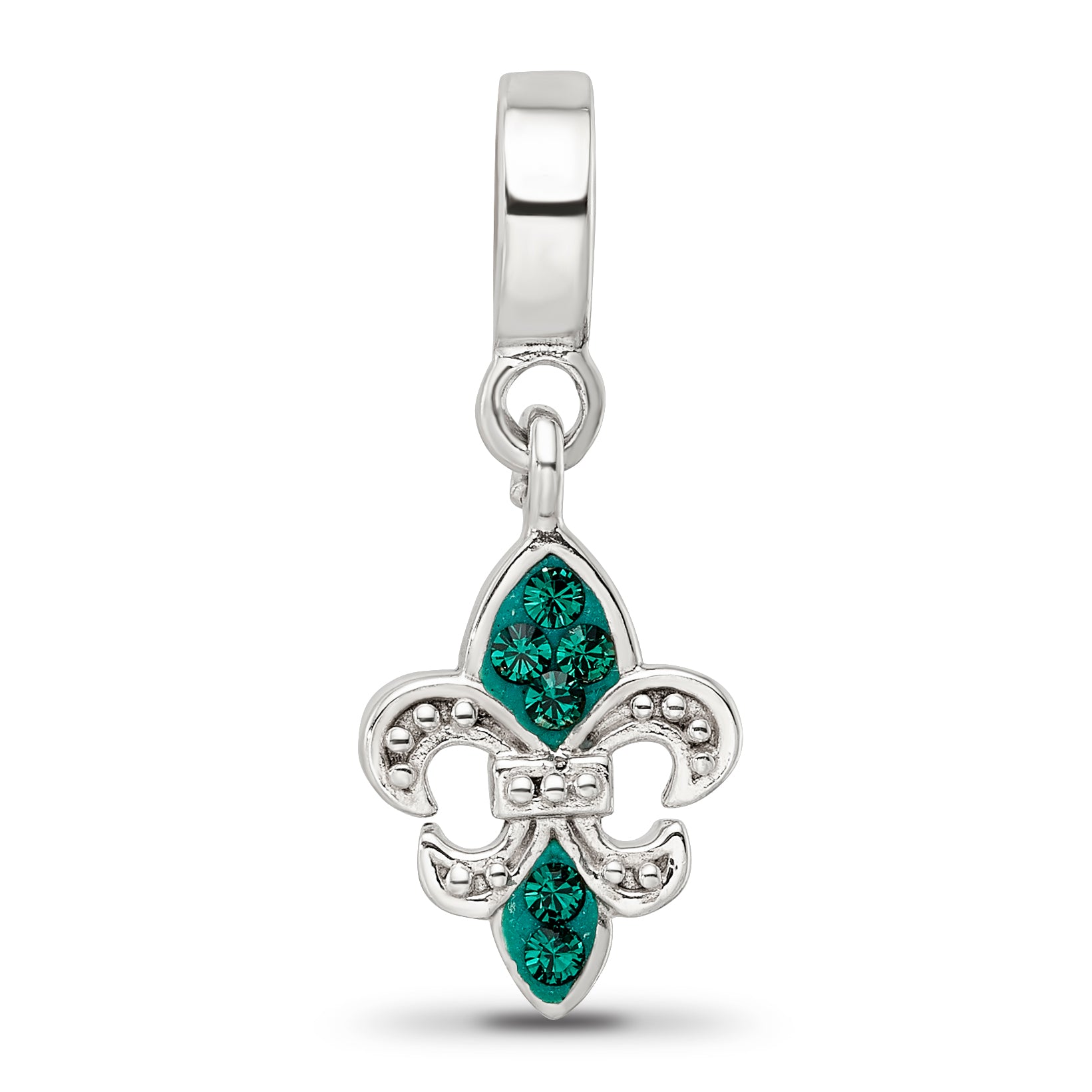 Sterling Silver Reflections Green Preciosa Crystal Fleur De Lis Dangle Bead