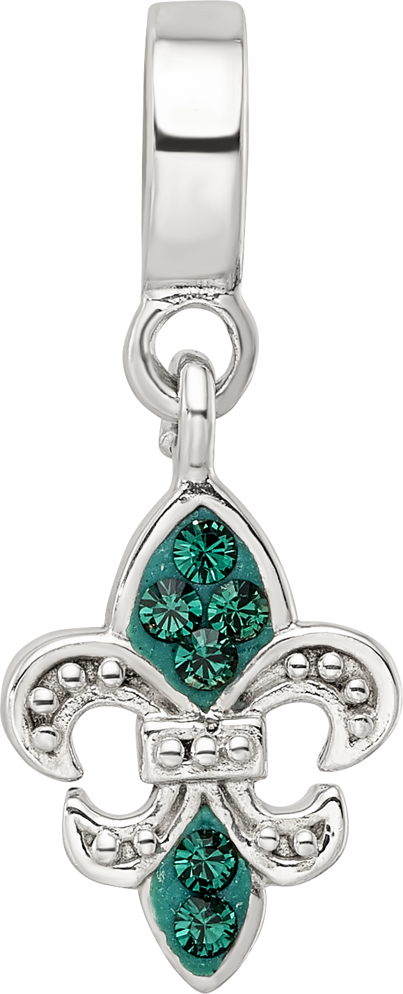 Sterling Silver Reflections Green Preciosa Crystal Fleur De Lis Dangle Bead