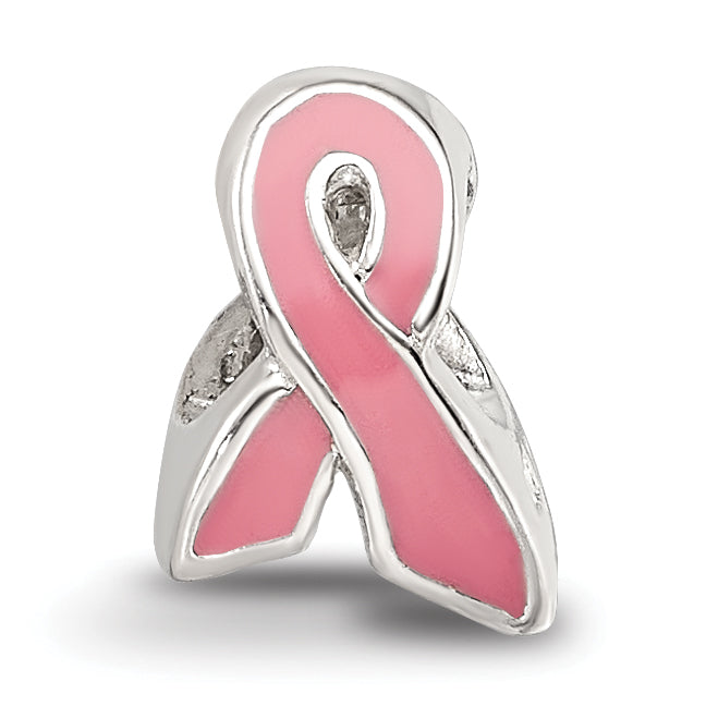 Sterling Silver 925 Kids Bead with Pink Enamel for Breast Cancer Awareness