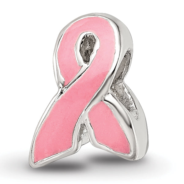 Sterling Silver 925 Kids Bead with Pink Enamel for Breast Cancer Awareness