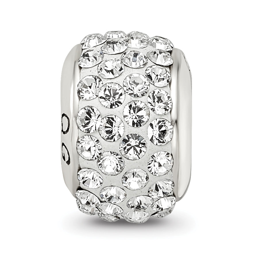 Sterling Silver 925 Crystal Bead with White Preciosa Stone Polished Finish