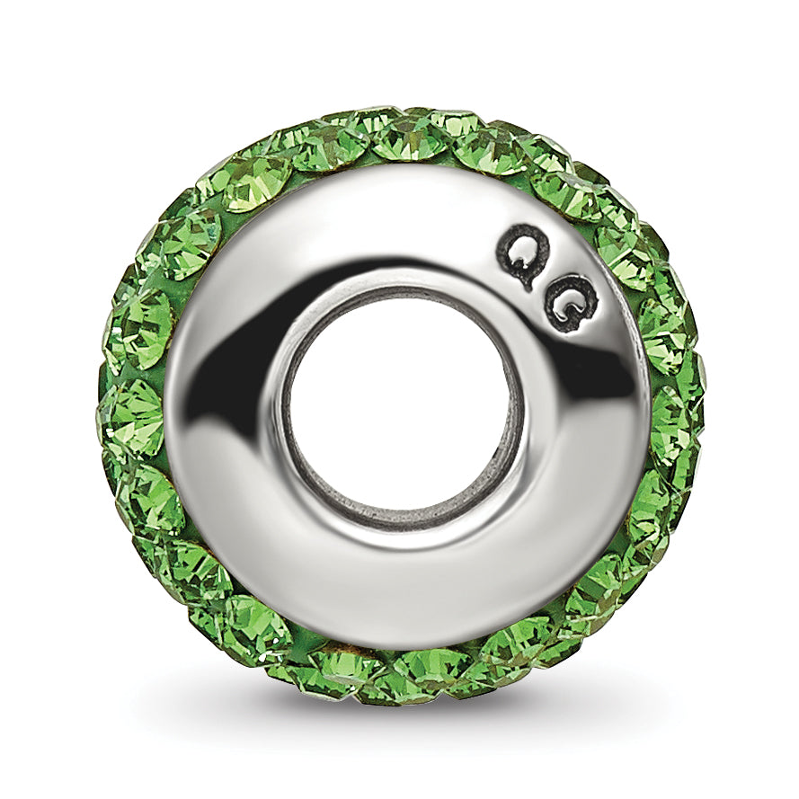 Sterling Silver 925 Polished Green Preciosa Crystal Bead, Solid & Elegant