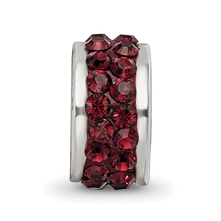 Sterling Silver 925 Polished Bead with Crimson Preciosa Crystals, Elegant Double Row Design