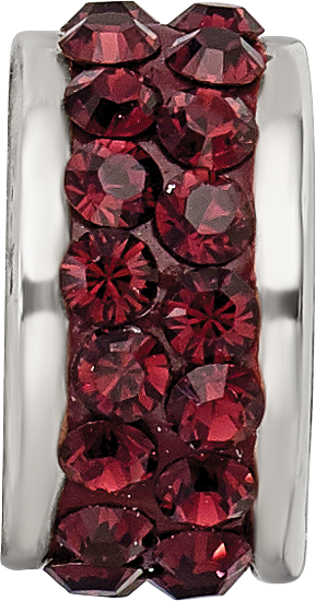 Sterling Silver 925 Polished Bead with Crimson Preciosa Crystals, Elegant Double Row Design