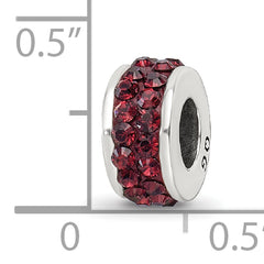 Sterling Silver 925 Polished Bead with Crimson Preciosa Crystals, Elegant Double Row Design