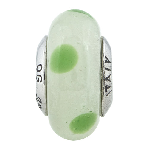 Sterling Silver Murano Glass Bead with Lt Green Dots Antiqued Finish