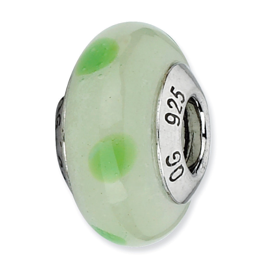 Sterling Silver Reflections Lt Green w/Green Dots Italian Murano Bead