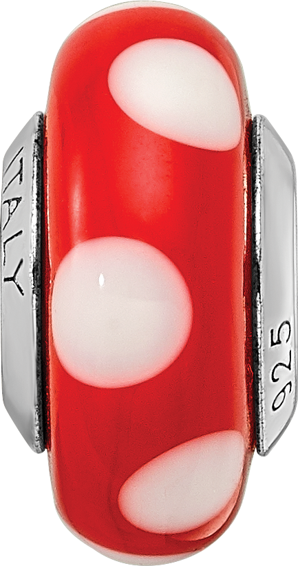 Sterling Silver Reflections Red w/White Dots Italian Murano Bead