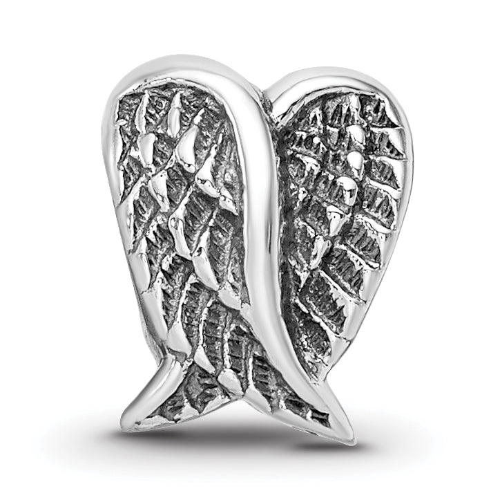 Sterling Silver 925 Heart Shaped Wings Bead with Antiqued Finish