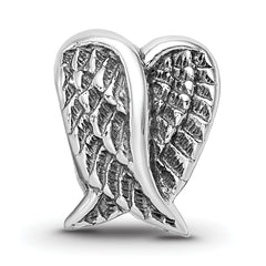 Sterling Silver 925 Heart Shaped Wings Bead with Antiqued Finish