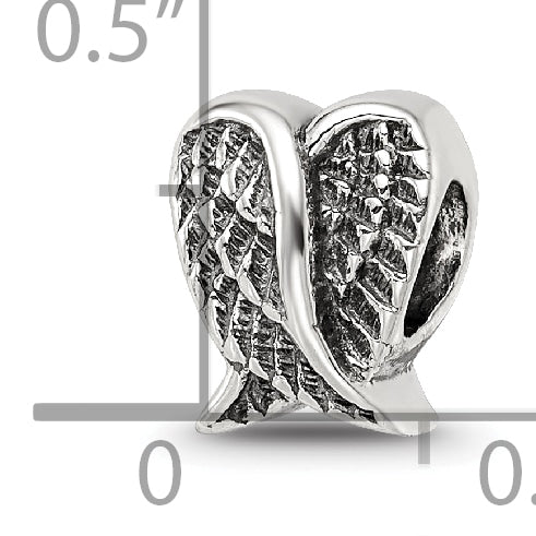 Sterling Silver 925 Heart Shaped Wings Bead with Antiqued Finish